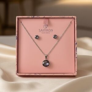 Saffron Ladies Jewelry Set Purple Cubic Zirconia Crystal Necklace & Earrings NIB